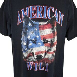 Wolf T Shirt Mens Size XL Black American Wild Flag Nature Tee